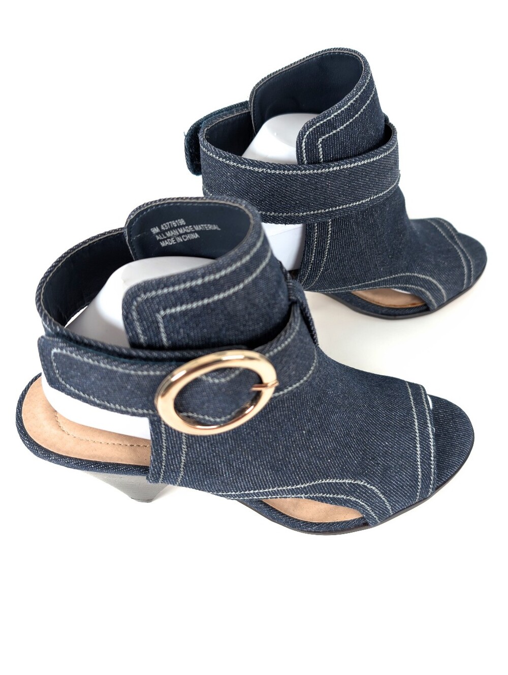 Comfort Est. 1946 Blue Denim Open Toe Ankle Booties Slingback Cone Heel Size 9 - Picture 2 of 13